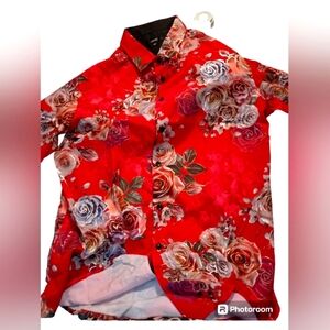 New Men's Pavini Red and Rose long sleeve Button up Shirt